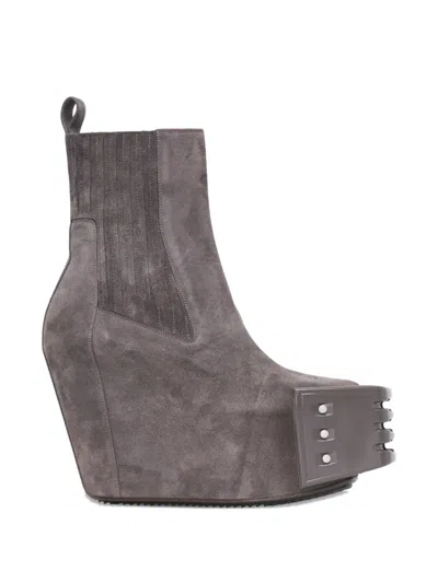 Rick Owens Beatle Grilled Wedged Boots In Gray