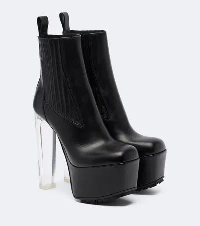 Rick Owens Beatle Kiss Leather Platform Ankle Boots In Black