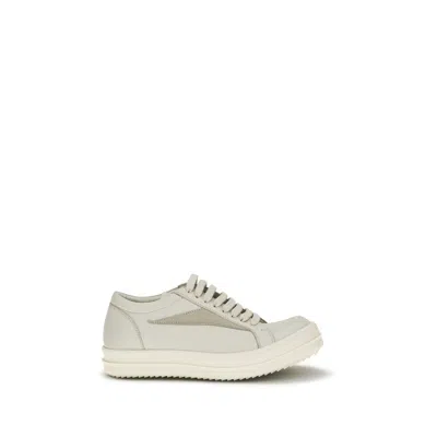 Rick Owens Beige Calf Leather Bos Taurus Low Top Sneakers In Gray