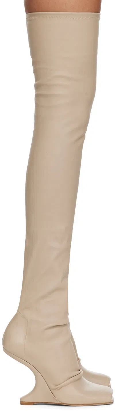Rick Owens Beige Cantilever 11 Thigh High Boots In 21 Natural