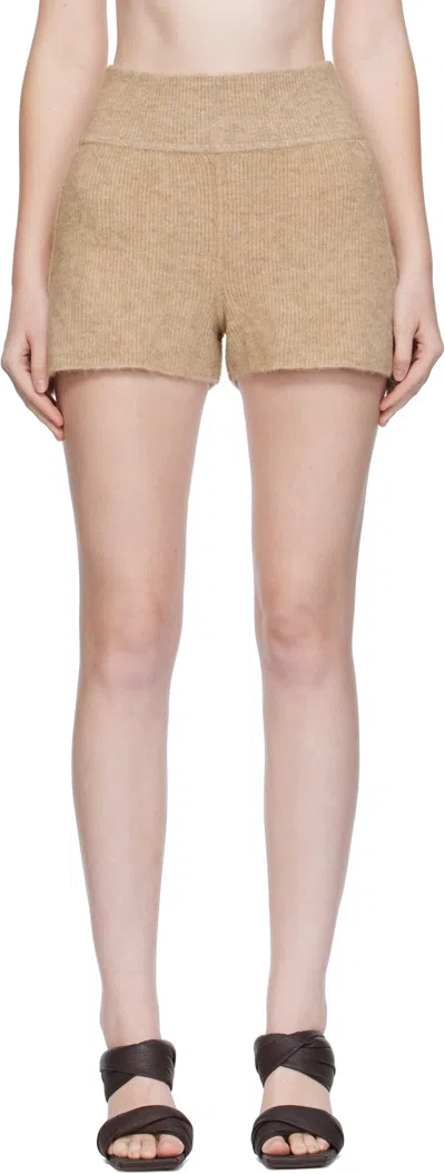 Rick Owens Beige Concordians Alpaca Knit Shorts In Brown