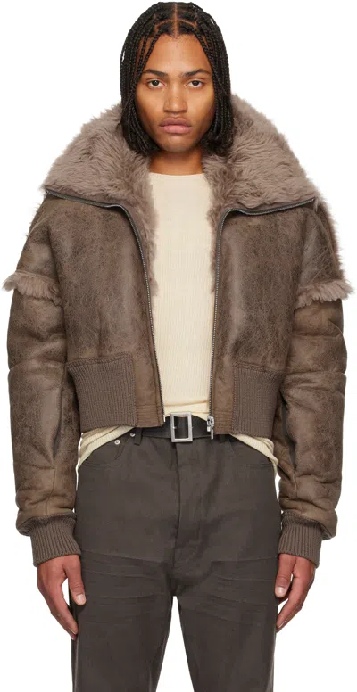 Rick Owens Beige Concordians Dracucollar Shearling Jacket In Brown