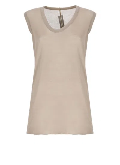 RICK OWENS BEIGE COTTON SLEEVELESS TOP