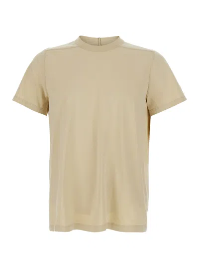 Rick Owens Beige Crew Neck T-shirt With Tone On Tone Stitching In Cotton Man In Brown