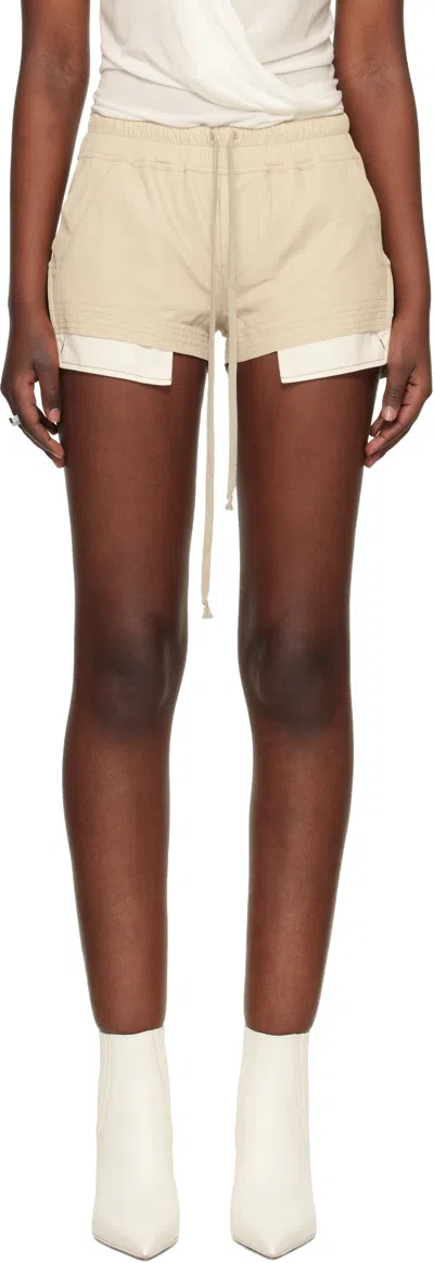 Rick Owens Beige Fog Boxer Leather Shorts In Neutral