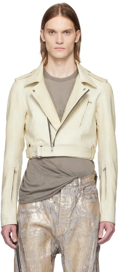 Rick Owens Beige Hollywood Cropped Luke S Stooges Leather Jacket In Neutrals