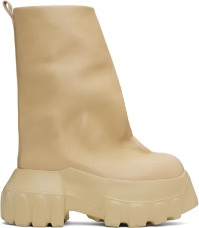 Rick Owens Beige Hollywood Flared Mega Tractor Boots In 81 Parchment