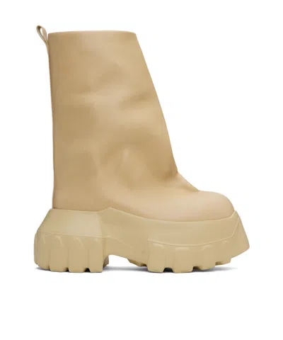 RICK OWENS BEIGE HOLLYWOOD FLARED MEGA TRACTOR BOOTS