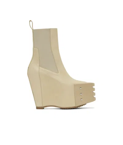 Rick Owens Beige Hollywood Grilled Wedge Beatle Chelsea Boots In Nude