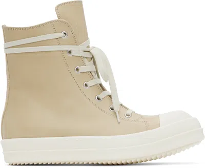 Rick Owens Beige Hollywood Leather Sneakers In 8111 Parchment/milk/