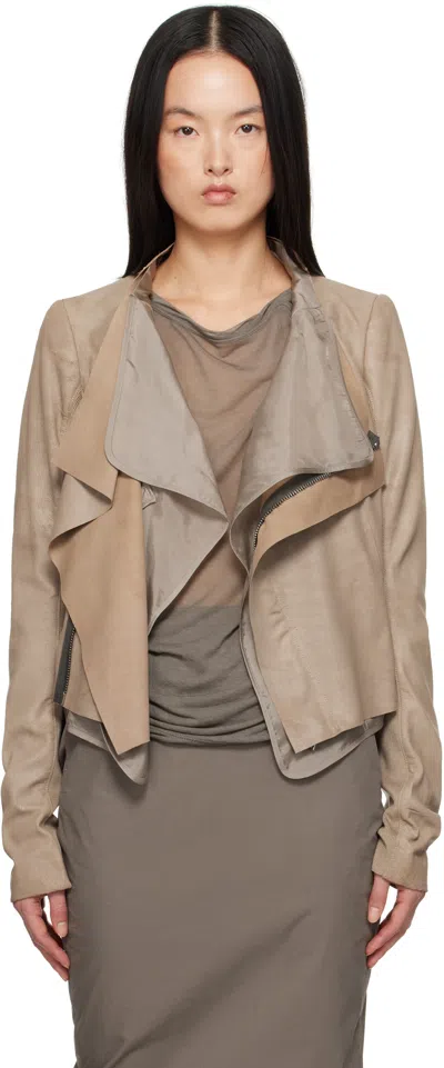 Rick Owens Beige Hollywood Low Neck Leather Biker Jacket In 64 Flesh