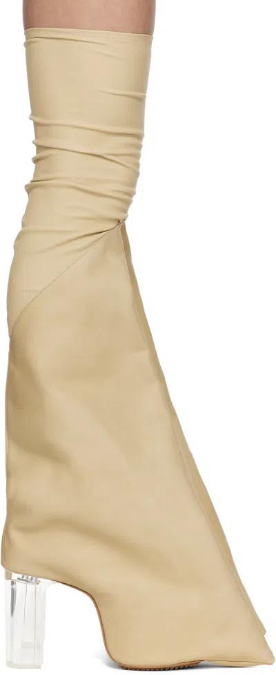 Rick Owens Beige Hollywood Taco Kiss Tall Boots In 810 Parchment/clear