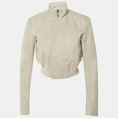 Pre-owned Rick Owens Beige Kangaroo Leather Jacket M In Sand