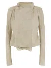 Rick Owens Low Neck Biker Casual Jackets And Parka Pink In Beige