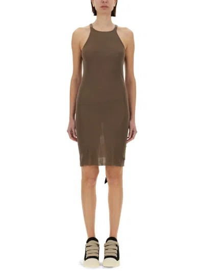 Rick Owens Beige Round Neck Knee Length Dress In Brown
