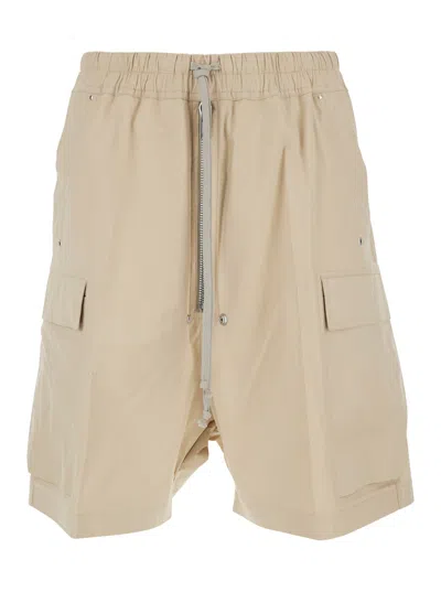 Rick Owens Beige Shorts With Elastic Drawstring And Welt Pockets In Cotton Stretch Man In Neutral