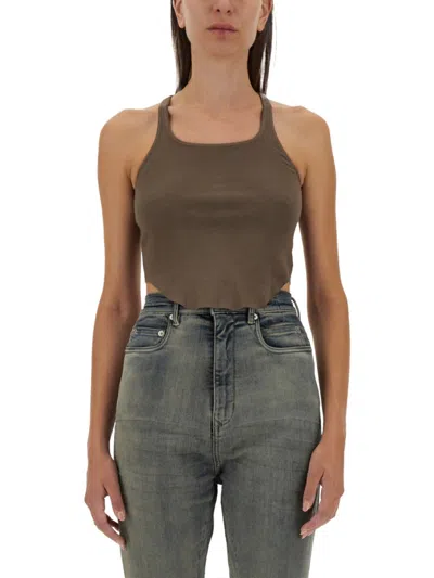 Rick Owens Beige Solid Scoop Neck Top In Green