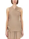 Rick Owens Beige Solid V Neck Top In Beige