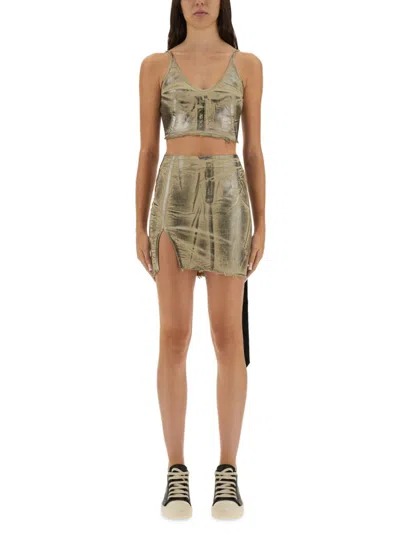 Rick Owens Beige Solid V Neck Top In Green