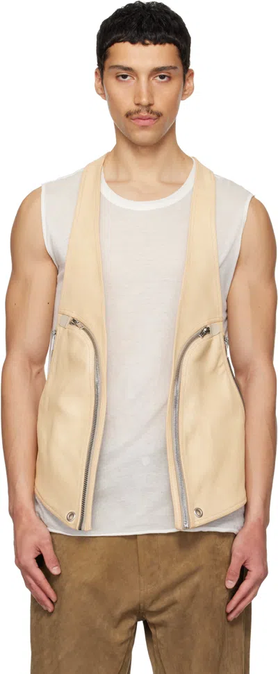 Rick Owens Beige Temple Bauhaus Leather Vest In Multi