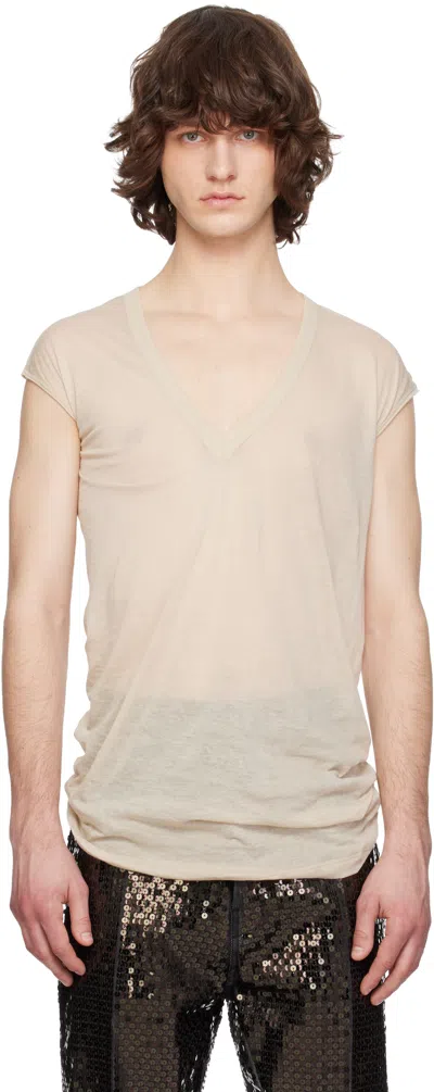 Rick Owens Beige Temple Deep V Sl T-shirt In Neutral