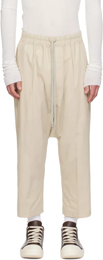 Rick Owens Beige Temple Drawstring Cropped Trousers In Neutral
