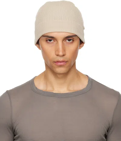 Rick Owens Beige Temple Ribbed Beanie In Neutral