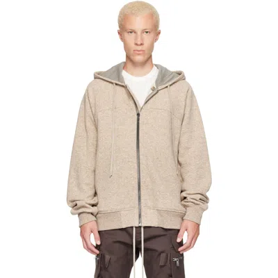 Rick Owens Beige Tower Wool Windbreaker Hoodie In Neutral