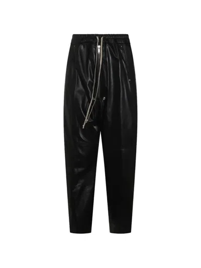 Rick Owens Bela Drawstring Leather Trousers In Black