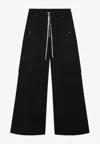 Rick Owens Heizer Belas Wide-leg Cotton-blend Poplin Drawstring Cargo Trousers In Black