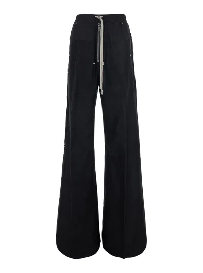 Rick Owens Bela Wide Ramie-cotton Pants With Elastic Waistband And Oversized Drawstring In Black