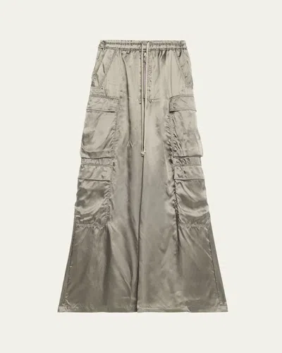 Rick Owens Belas Satin Wide-leg Cargo Pants In Gray