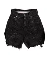 Rick Owens Womens Cut-off Distressed Waxed Cotton Shorts Black