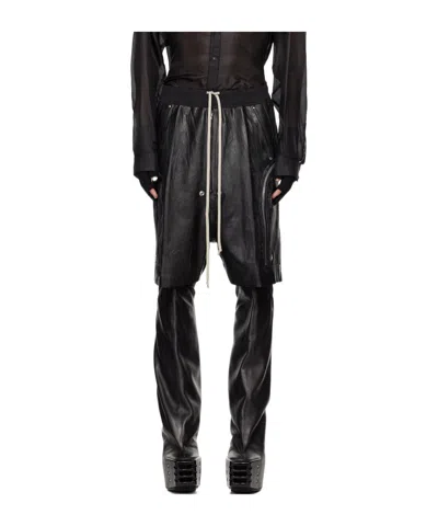 Rick Owens Black Porterville Bauhaus Bela Leather Shorts In 09 Black