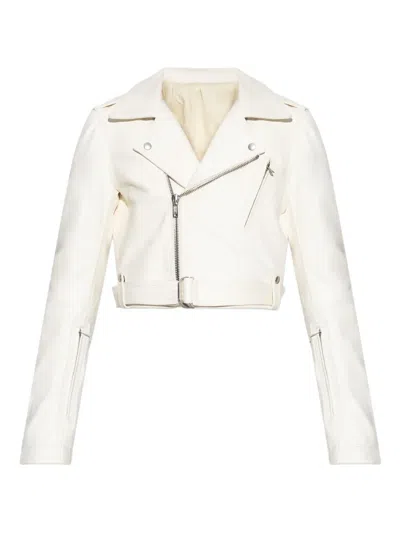 Rick Owens Belted Asymmetrical Zip Jacket In White