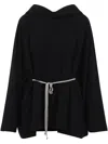 Rick Owens Hooded Tunic Mini Dress With Adjustable Waist In 黑色