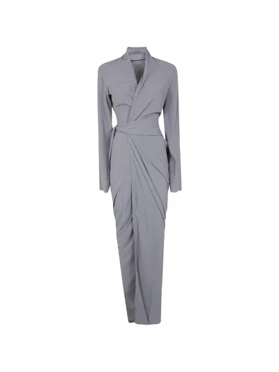 Rick Owens Belted Long-sleeve Maxi Dress In Gray