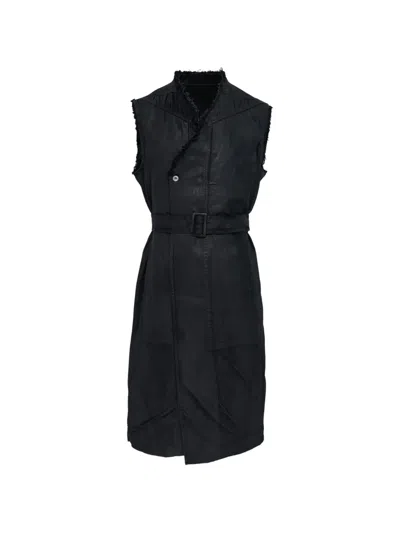 Rick Owens Belted Sleeveless Coat In Blue