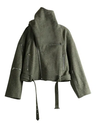 Rick Owens Belted Zip-up Jacket In Green