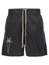Rick Owens Champion Elastic Waistband Bermuda Shorts With Side Pockets In Black
