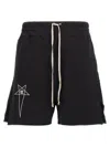 Rick Owens Champion Elastic Waistband Bermuda Shorts With Side Pockets In Black