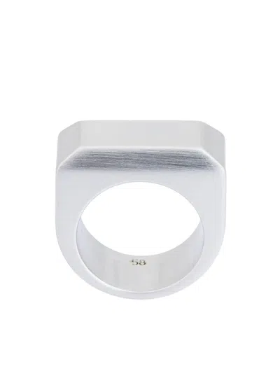 Rick Owens Beveled Logo Engraved Ring In Silver
