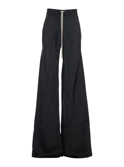 Rick Owens Bias Black Trousers With Elastic Waist With Drawstring In Silk And Fabric Blend Woman