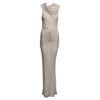 Pre-owned Rick Owens Bias Cut Silk 'wishbone' Draped Maxi Dress, Ss 2007 In Gray