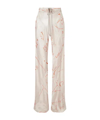 Rick Owens Bias Paneled Printed Satin Pants In Neutral