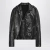 Rick Owens Black Leather Biker Jacket Men In Black
