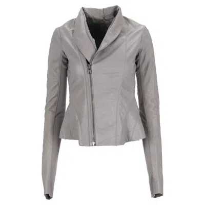 Rick Owens Biker Jacket In Grey Leather In Gray