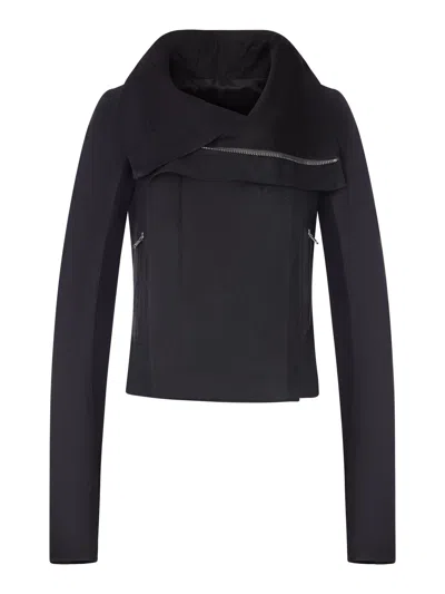 Rick Owens Biker Jacket With Wide Wrap Collar In Black