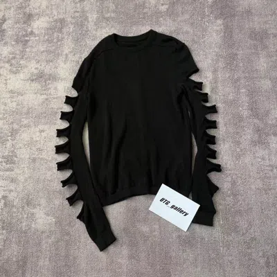 Pre-owned Rick Owens Biker Level Round Neck Distressed Knit Sweater In Black