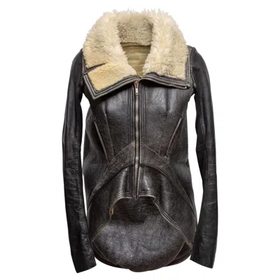 Pre-owned Rick Owens Black & Beige  Shearling Jacket Size It 42